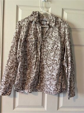 Columbia Floral and Bird Print Button-Up Shirt - White & Brown